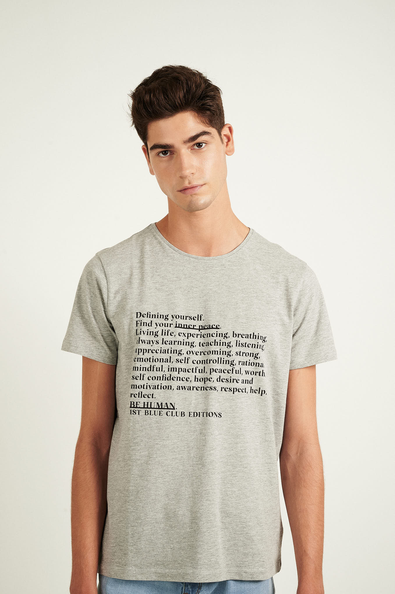 T-Shirt Cinza Claro Casual Homem