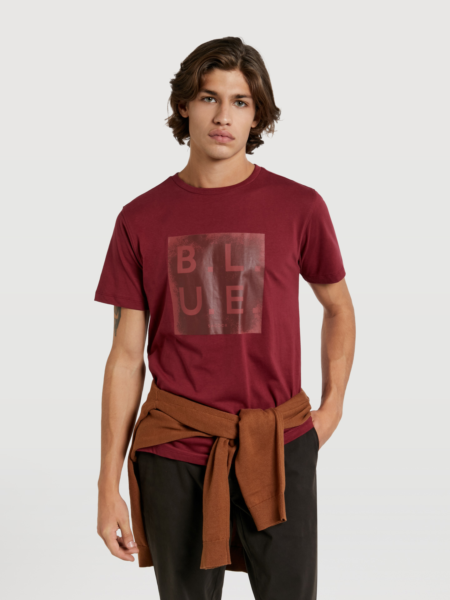 T-Shirt Bordeaux Casual Homem