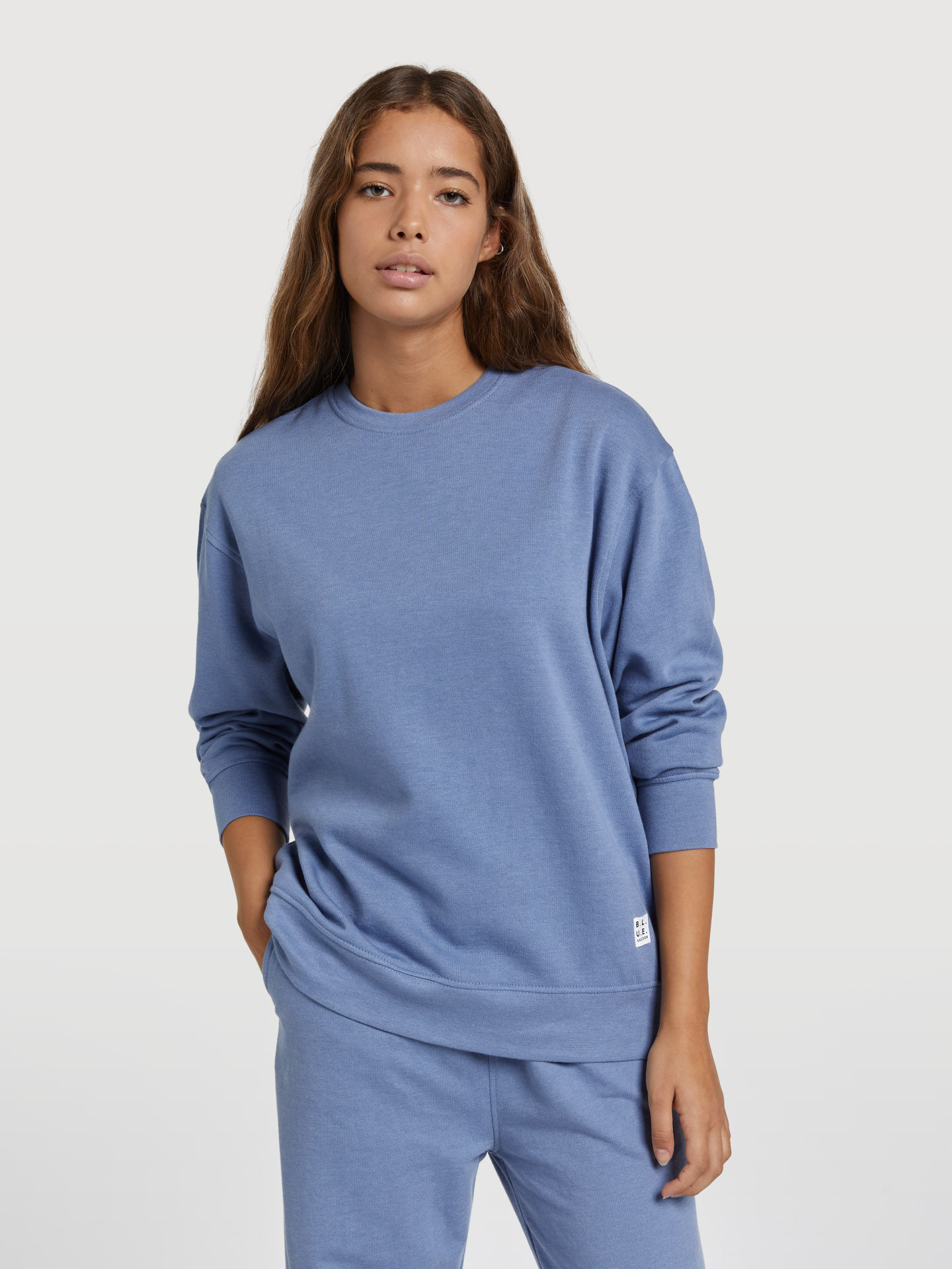 Sweatshirt Azul Claro Casual Mulher