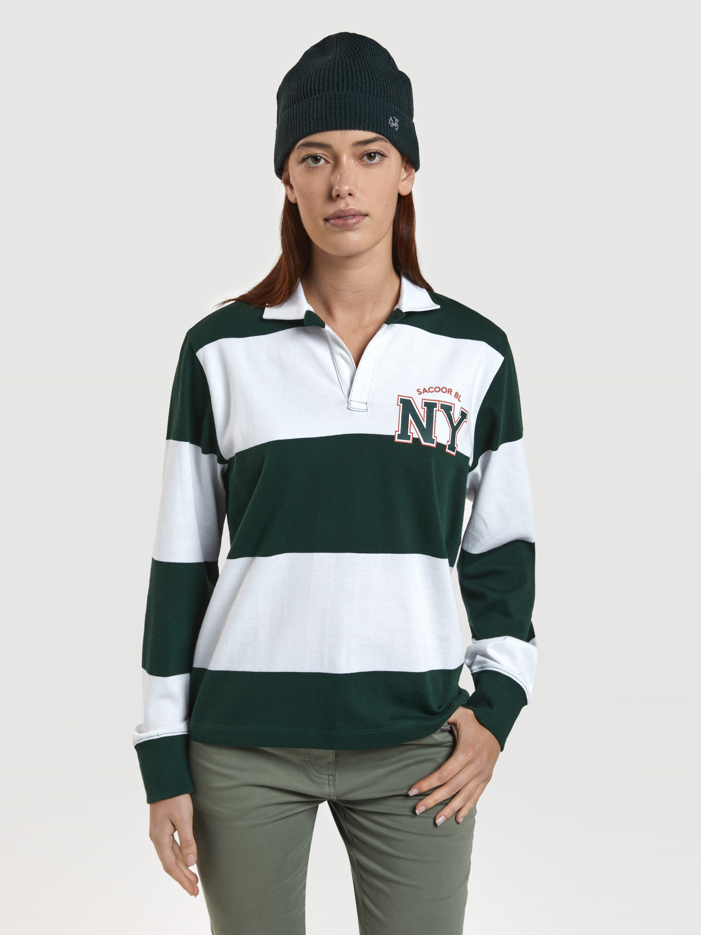 Polo Rugby Verde Escuro Casual Mulher