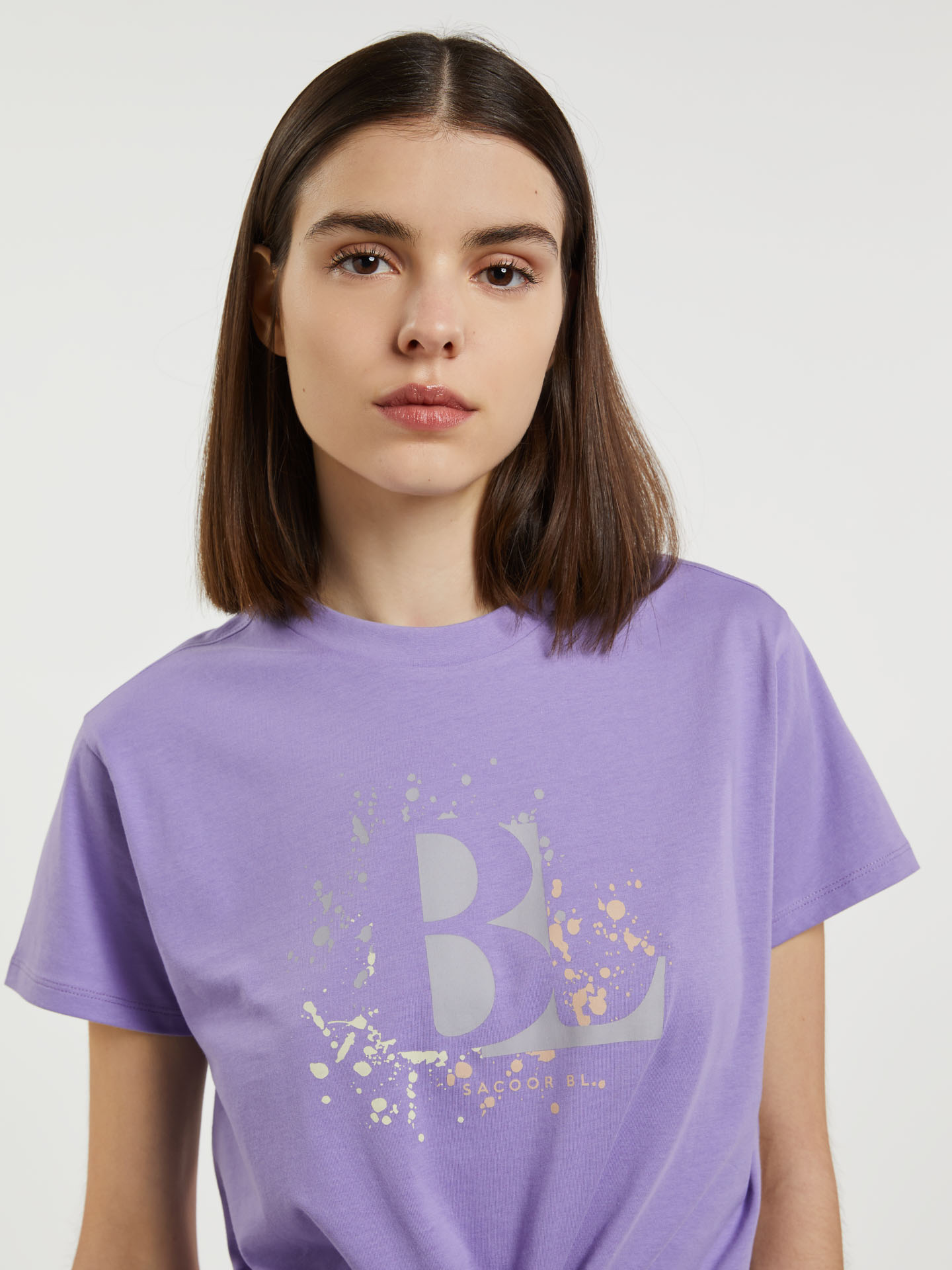 T-Shirt Púrpura Casual Mulher