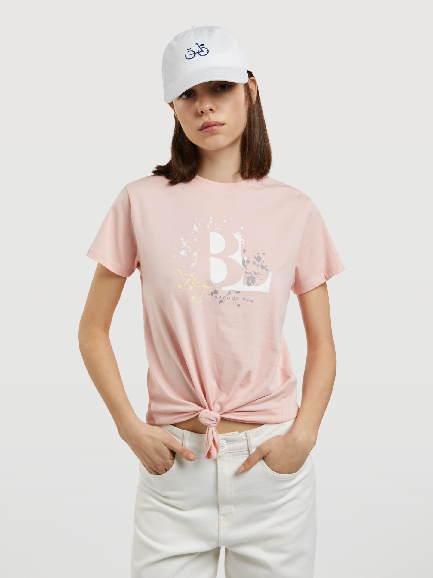 T-Shirt Rosa Pálido Casual Mulher